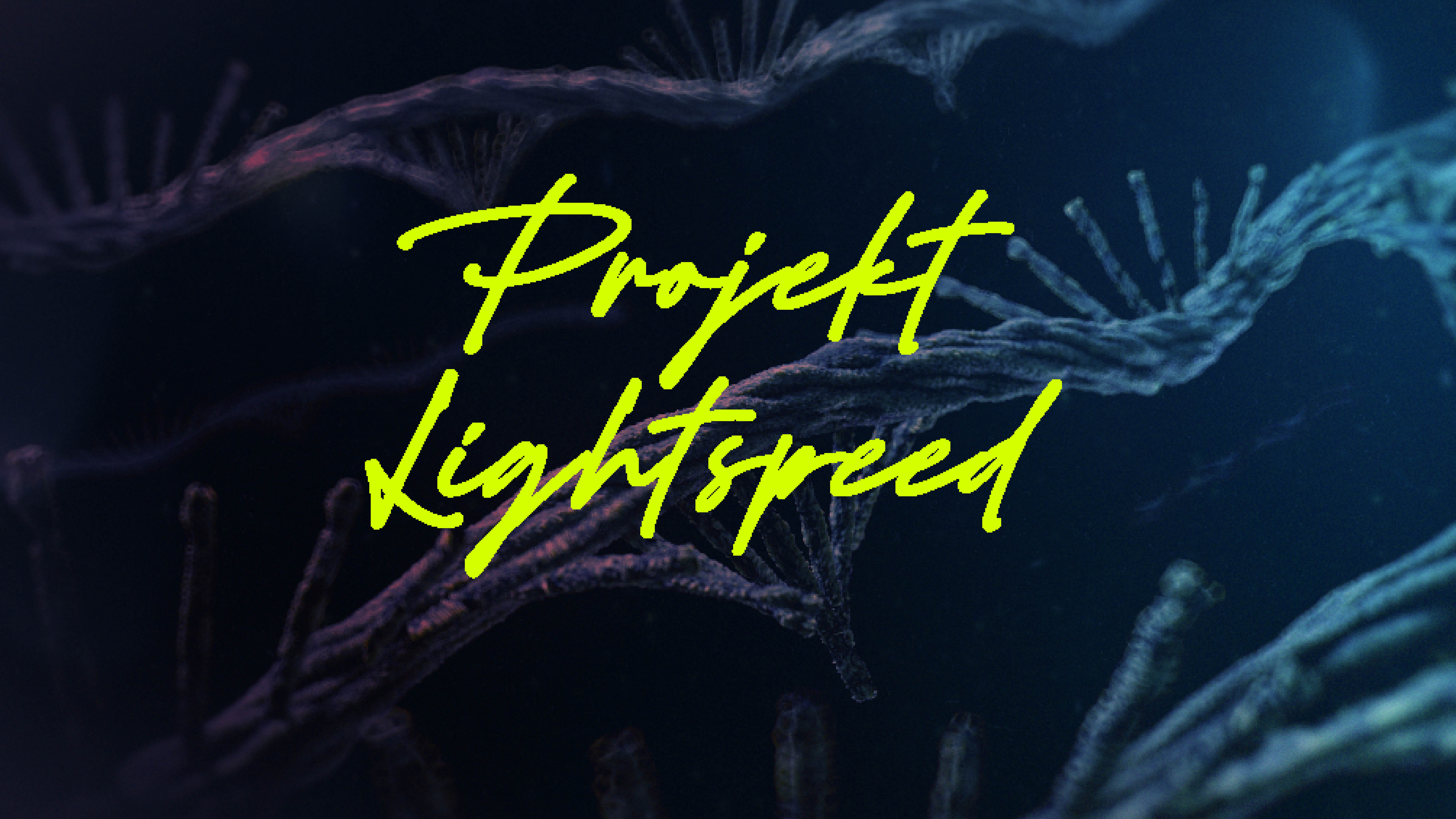 mRNA Strukturen, darüber der gelbe Schriftzug "Projekt Lightspeed"